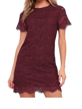 Lulu's Burgundy Lace Shift Mini Dress